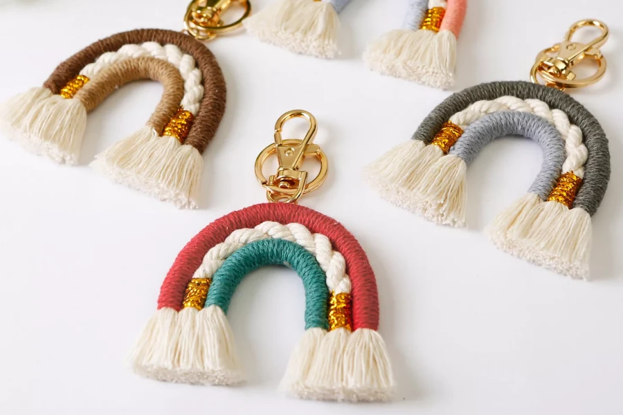Rainbow Tassel Heart Keychain