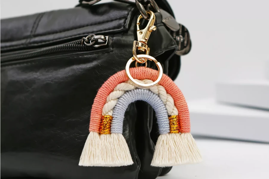 Rainbow Tassel Heart Keychain
