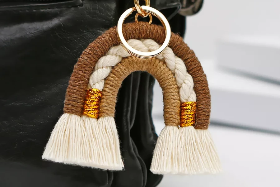 Rainbow Tassel Heart Keychain